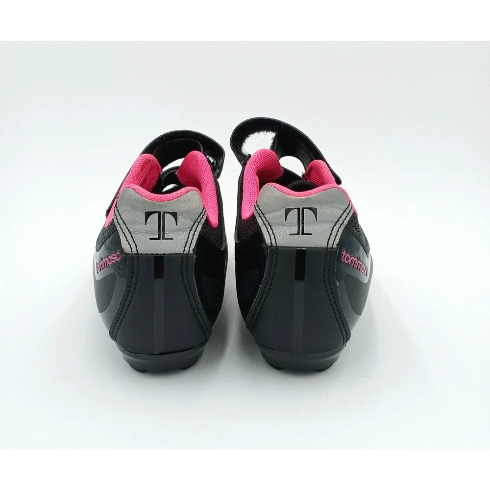 Womens 7.5 Tommaso Pista 100 Road Cycling Shoes Black Pink Adjustable Hook Loop‎